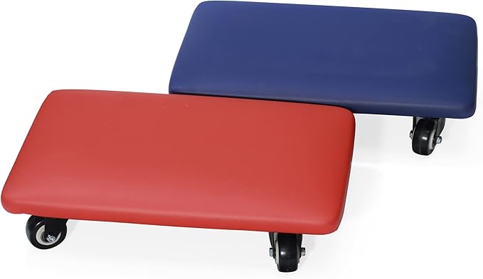 Btibpse Roller Seat 360 Degree Rotating Low Stool with Wheel Chair PU Leather Universal Swivel Wheels Stool for Home Office Fitness and Garage (Rectangle Blue)