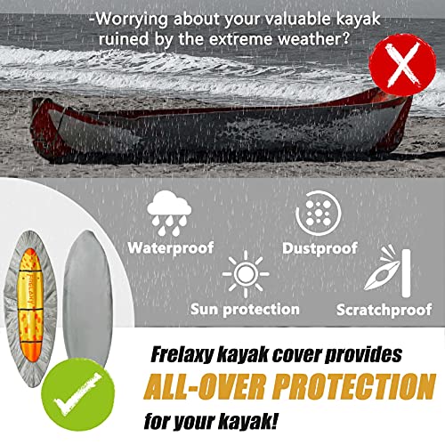 Frelaxy 420D Kayak Cover, Heavy Duty Waterproof UV Resistant Kayak Covers for Outdoor Storage, Ultra Strong Canoe Storage ...