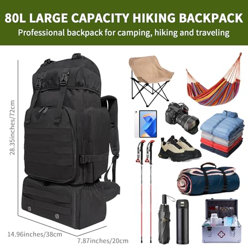 Lizbin Hiking Backpack, 80L Molle Military Tactical Rucksack, Camping Backpack with Shoe Compartment, Lightweight Rucksack...
