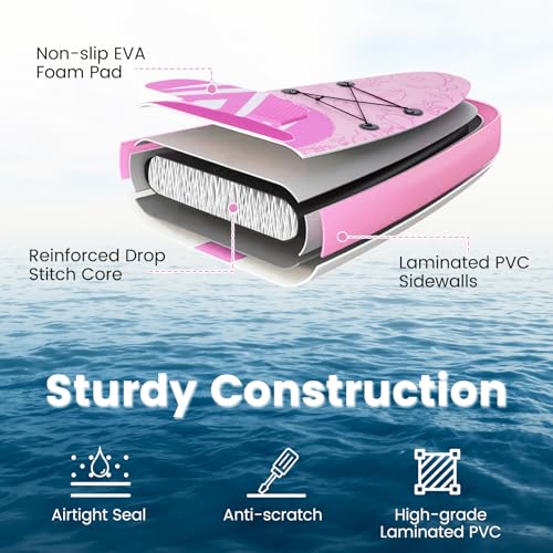 KOTEK 10FT/11FT Inflatable Paddle Board, SUP Paddleboard with Hand Pump, Safety Leash, Repair Kit, Carry Bag, Non-Slip EVA...