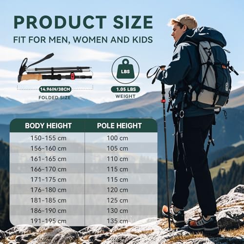 Carbon Fiber Trekking Poles - Lightweight Collapsible Hiking Poles, 2 PCS Nordic Hiking Sticks for Travel, Backpacking Wal...