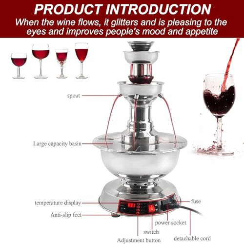 HCAUYNN Parties Drink Fountains, Large Capacity Wine Fountain Machine 120W, 3-Tier Stainless Steel Commercial Beverage Dis...