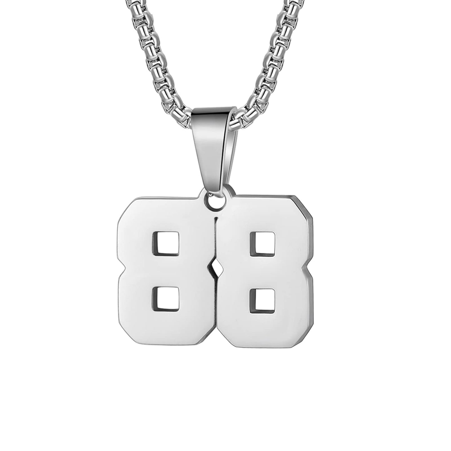 Number Necklaces Personalized Necklaces Silver Initial Number Pendant Stainless Steel Chain Movement Necklaces for Men Women (88