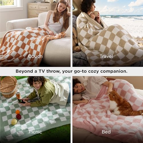Bedsure Throw Blanket for Couch Bed Sofa - Super Soft, Beige, Checkered Throw Blanket, GentleSoft, Fluffy, Cozy, Santa Gif...