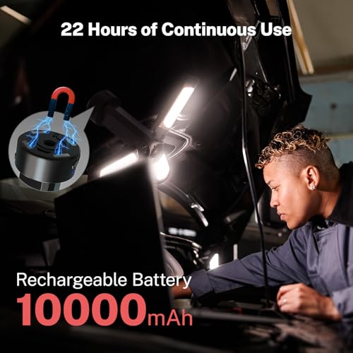 OGERY Rechargeable 10000mAh Camping Light with Stand 6.5 ft Max Height, Cordless Work Light with 3 LED Lamp Heads, 2200 Lu...