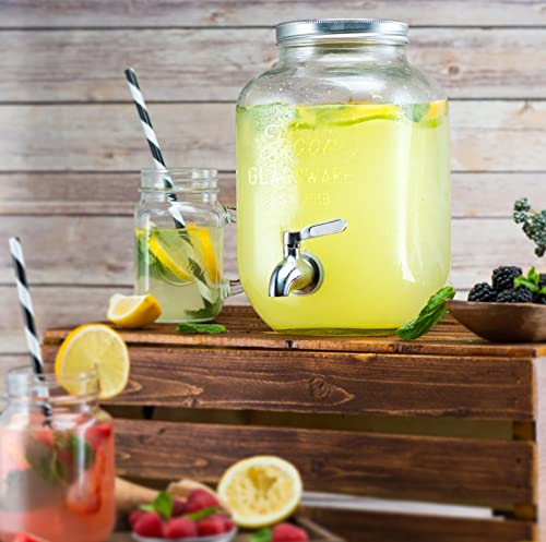 Kook Glass Drink Dispenser, with Leak-Proof Stainless Steel Spigot, Clear Mason Jar, Beverage Storage for Fridge, for Wate...