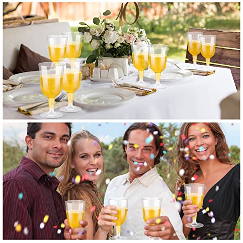 Meanplan 100 Pcs Plastic Wine Glasses with Stem 6oz Plastic Wine Cups for Parties Disposable Stackable, Wedding Picnics(Si...