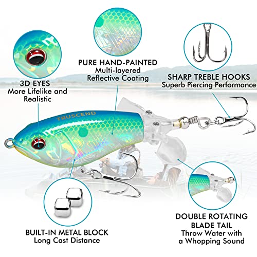 TRUSCEND Top Water Fishing Lures with BKK Hooks, Easy Catch Plopper Lure for Freshwater or Saltwater, Floating Lures for B...