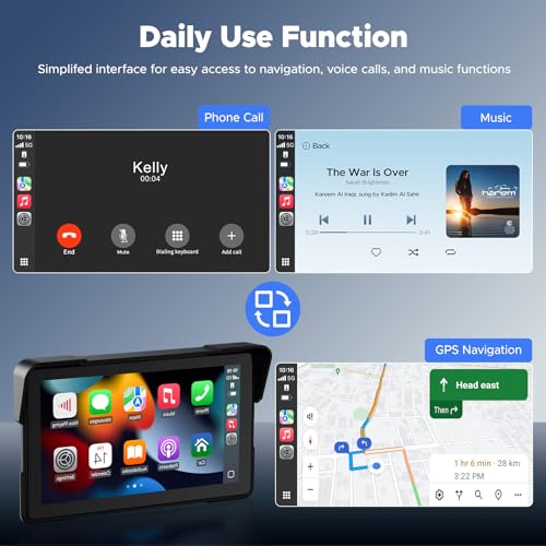 VOLAM Wireless Motorcycle CarPlay Screen, 7-inch IP67 Waterproof Touchscreen,GPS Navigation System,Anti-Glare for Dayligh...