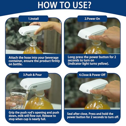 Automatic Drink Dispenser Hands-Free Beverage Milk Dispenser for Fridge Gallon USB Rechargeable Spill-Proof Design for Hom...