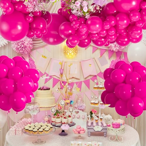 114pcs Pink Balloon Garland Arch kit, 18 12 10 5 inch Hot Pink Latex Balloons, Different Sizes Magenta Balloon for Engagem...