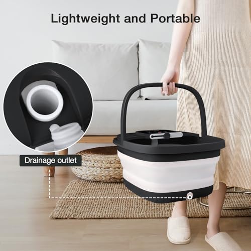 HOSPAN Collapsible Foot Spa with Heat, Bubble, Red Light, and Temperature Control, Foot Bath Massager with 8 Shiatsu Massa...