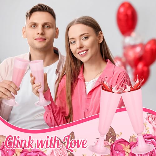 LemonRoad 25 Pcs Valentines Plastic Champagne Flutes 5 oz Disposable Champagne Glasses Bulk Toasting Cups for Party Weddin...