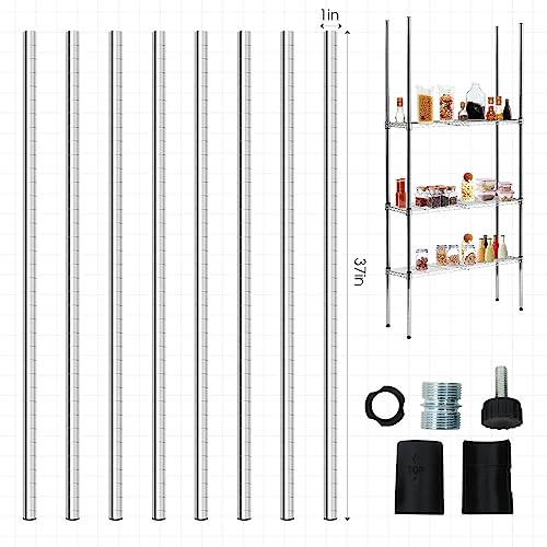 Thyle Set of 4 Wire Shelving Poles Including 8 Pcs 36'' Poles and 50 Pcs Shelf Clips, Heavy Duty Chrome Commercial Wire Sh...
