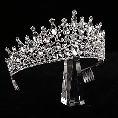 QIAIYALA Tiara and Crown with Comb for Women and Girls Silver Headband Rhinestones Bridal Wedding Prom Birthday Cosplay