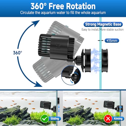 AQQA Magnetic Wave Maker for Aquarium 75-150 Gallon 2110 GPH Water Circulatio Pump Powerhead Fish Tank Wavemaker 360°Rotat...
