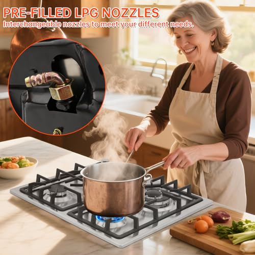 22″x20″ Built in Gas Cooktop 4 Burners Stainless Steel Stove with NG/LPG Conversion Kit Thermocouple Protection and Easy t...