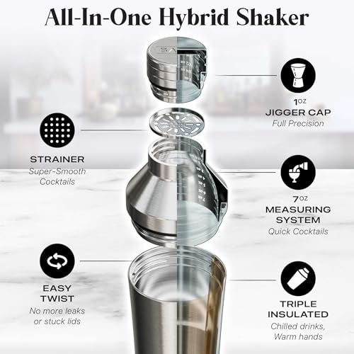 Insulated Cocktail Shaker Set | Double Wall Stainless Steel | Martini Shaker for Home Bar Bartending | Built-in Drink Meas...