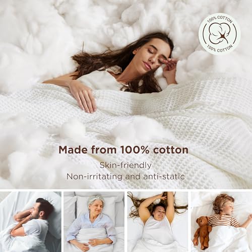Bedsure Gentlesoft 100% Cotton Blanket Queen Size for Bed - Breathable and Soft for Spring Summer, Thick Cozy Waffle Weave...