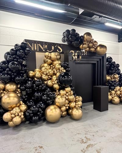 EICUECUE Black and Gold Balloons Garland Arch Kit 200Pcs - 5 10 12 18 22inch Black Gold Confetti Latex Balloons for 2026 N...