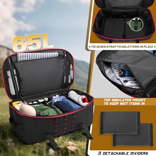 Smasrob 65L Tactical Duffle Bag Gym Bag with Backpack Straps, Wet Pocket and Detachable Dividers, Duffle Backpack for Trav...