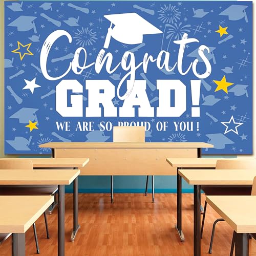 Congrats Grade Photo Backdrops 7x5 FT Blue Graduation We are so Proud of You Background Party Class of 2026 Banner Graduat...
