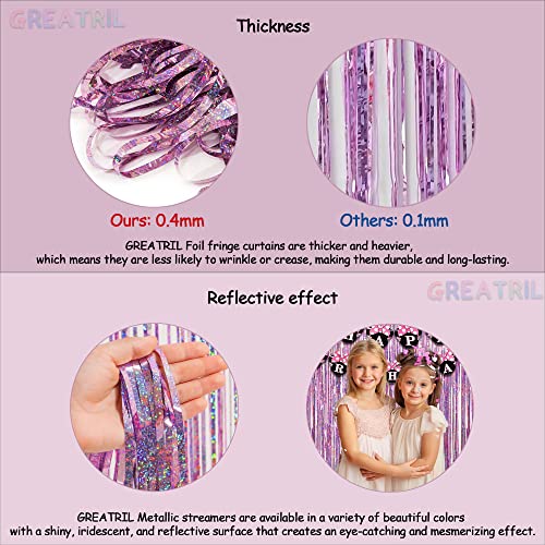 Pink Tinsel Curtain Party Backdrop - GREATRIL Foil Fringe Curtain Lilac Pink Party Streamers for Birthday Girl Princess Ba...