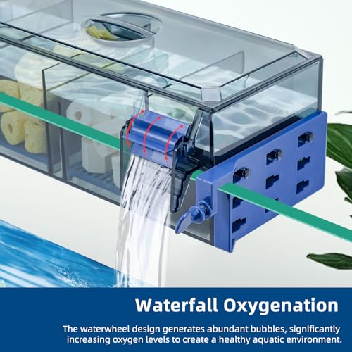 Bluecoco Multi Layer Aquarium Fish Tank Filter with Waterfall Oxygenation Suitable for 20-30 Gallon Fish Tanks, Flexible M...