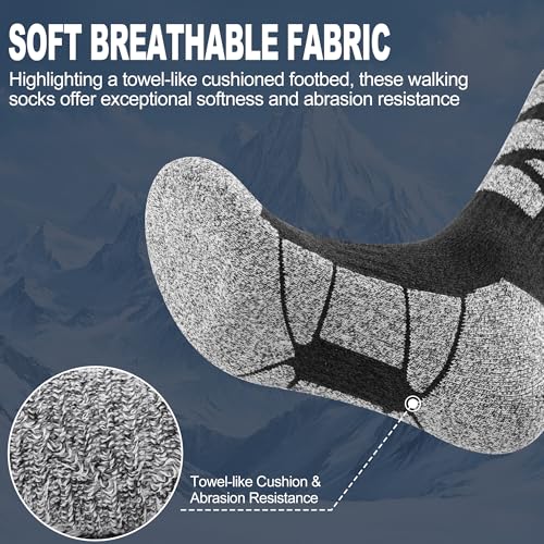 GRPSKCOS Hiking Socks Men 3 Pairs Cushioned Walking Socks Men Crew Sock for Outdoor Hiking Running Climbing