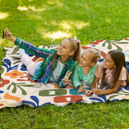 Xmsaitar Boho Floral Game Pocket Picnic Blankets, Funny Mini Beach Camping Blanket Waterproof Sandproof for Kids,Botanical...