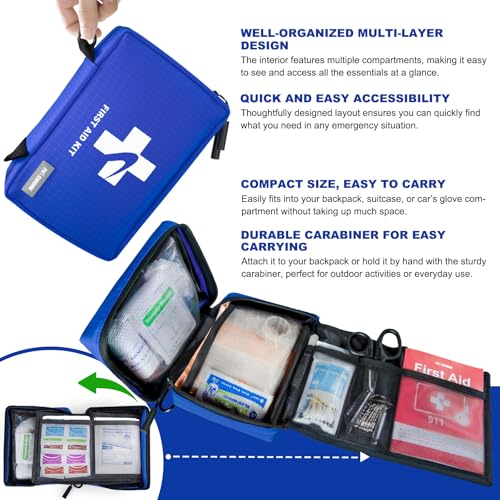 300 PCS First Aid Kit for Home, Car, Travel, Camping, Hiking, Truck, Office, Businesses, Sports & Outdoor, Premium Waterpr...