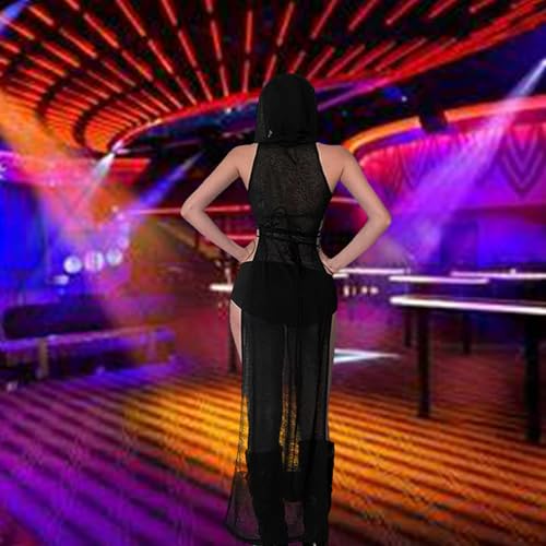 LINNSUJH Gothic Rave Outfits Dresses for Women Festival Long Dresses Sexy Goth Clothes Rave Wear