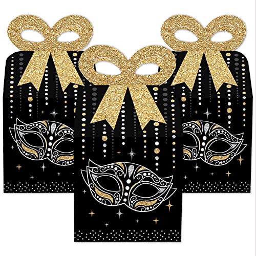 Big Dot of Happiness Masquerade - Square Favor Gift Boxes - Venetian Mask Party Bow Boxes - Set of 12