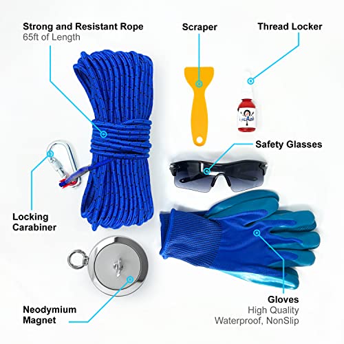 Ultimate Magnet Fishing Adventure Kit - Complete Set with Double-Sided Neodymium Magnet, 66ft Rope, Protective Gloves, Saf...