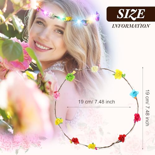 Yunsailing 64 Pcs Mardi Gras Light up Flower Crown LED Glow Party Headband Girl Headpiece Glowing Floral Headdress(Classic)
