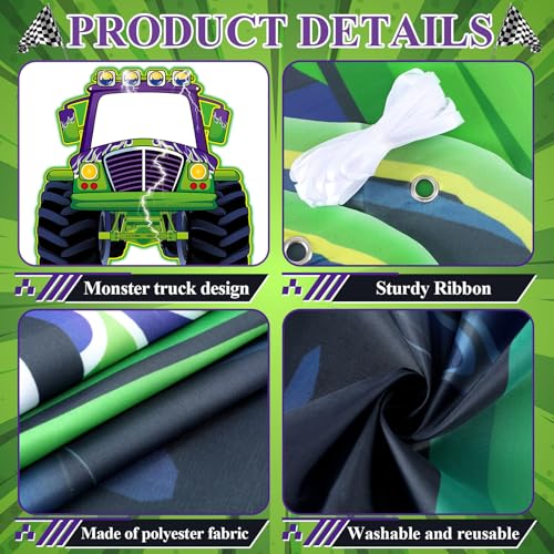 Monster Truck Photo Booth Props for Green and Purple Truck Party Supplies Large Monster Photo Background Games Polyester F...