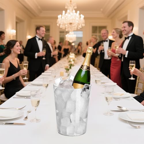Tiawudi 12 Pack Plastic Ice Bucket For Parties, Silver Glitter Clear Wine Cooler for Wedding, Good as One Large Champagne ...