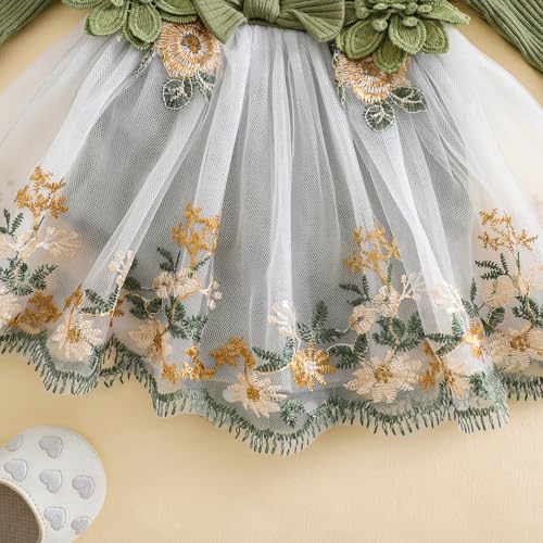 Douhoow Baby Girl Romper Dress Embroidery Lace Flowers Baby Dress Romper Fall Winter Festival Clothes with Headband