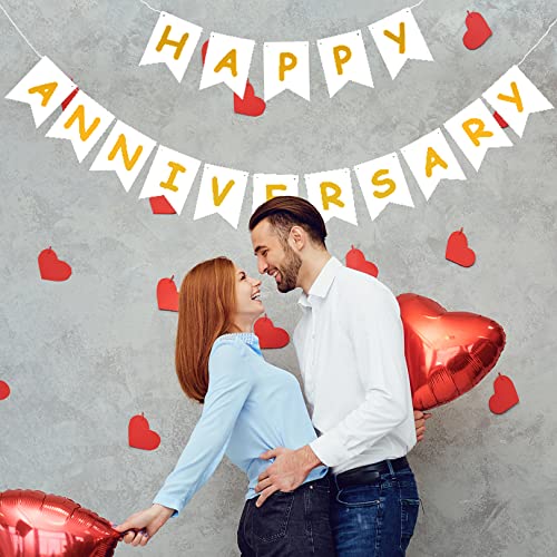 PANRRPERS White Happy Anniversary Banner, Party Supplies for Wedding Birthday Party Ceremony Decoration