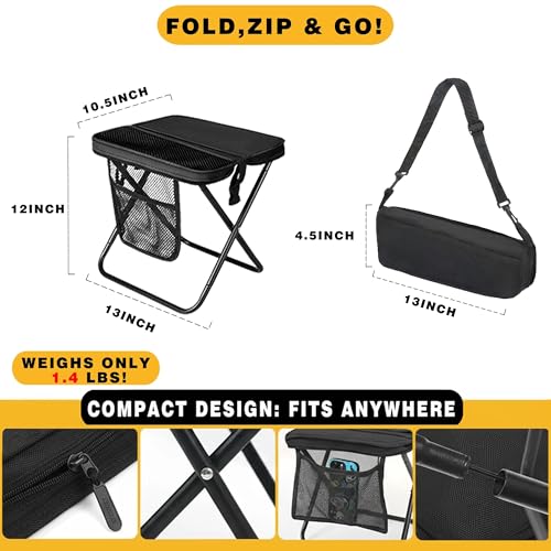 ABUUL Foldable Backpack Stool - Portable Pocket Chair with Storage Pouch, Convertible Satchel for Hands-Free Carry & Suppo...