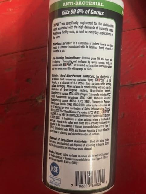SNiPER Hospital Disinfectant, Odor Eliminator & All-Purpose Cleaner, 4 Ounce Spray, 6-Pack
