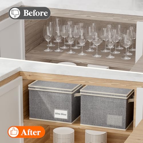 Lifewit 3 Pcs Wine Glass Storage Box with Dividers, Stackable Cationic Hard Shell Stemware Organizer Case 24 Cells, Foldab...