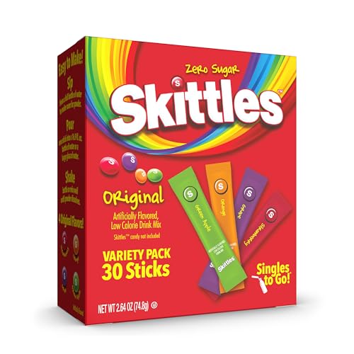 SINGLES TO GO! Skittles Variety Pack, Watertok Powdered Drink Mix, Zero Sugar, Low Calorie, Includes 4 Flavors: Green Appl...
