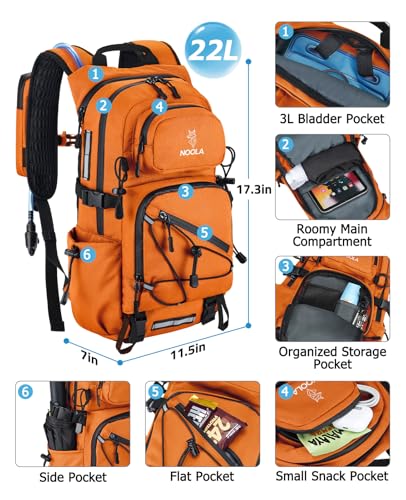 NOOLA Hydration Backpack with 3L Water Bladder - 22L Water Backpack for Hiking, Cycling, Running, Biking - Lightweight Hik...