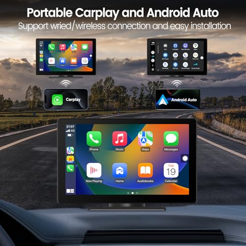 Portable Apple Carplay Screen for Car, 9" HD Car Stereo Screen with Android Auto& Carplay, 1080p Backup Camera, Voice Cont...
