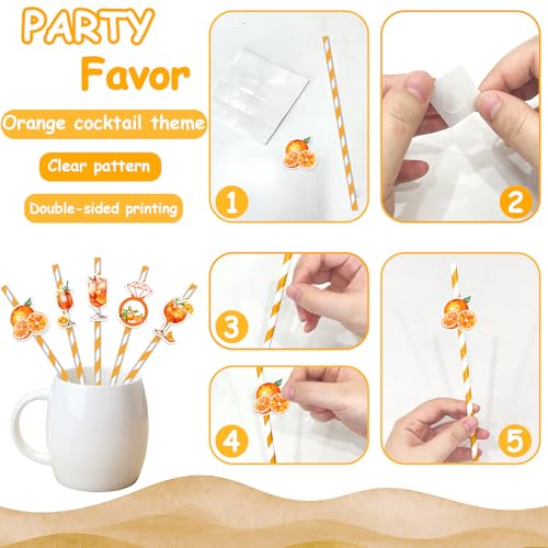 50Pcs Orange Citrus Cocktail Straws Aperol Spritz Bar Theme Orange Fruit Paper Straw Feeling Spritzy Bachelorette Decorati...