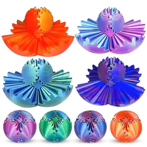 3D Printed Gear Ball Gear Sphere Fidget Toy, 4 Pcs Steampunk Whirling Wonder Fidget Gear Ball Stress Anxiety Relaxing Fidg...