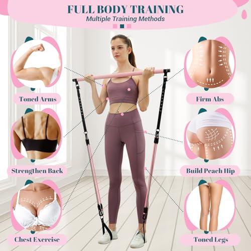 Pilates Bar Kit with Resistance Bands, Multifunctional Yoga Pilates Bar with Heavy-Duty Metal Adjustment Buckle, Portable ...