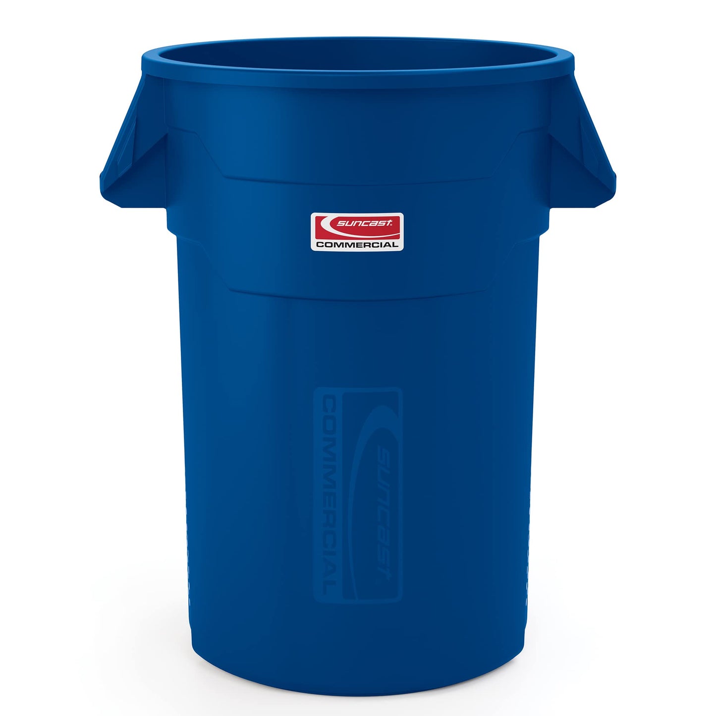 Suncast Commercial Products 44 Gallon Trash Can with Vented Channels, Ergonomic Handles, Rolled Upper Lip, Made in The USA, Blue, Made in The USA