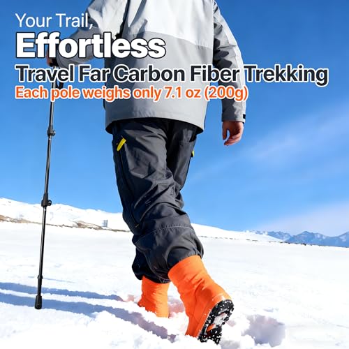 100% Carbon Fiber Trekking Poles - Collapsible Ultralight 3-Section Adjustable Hiking Poles with EVA Foam Grip, Quick Flip...
